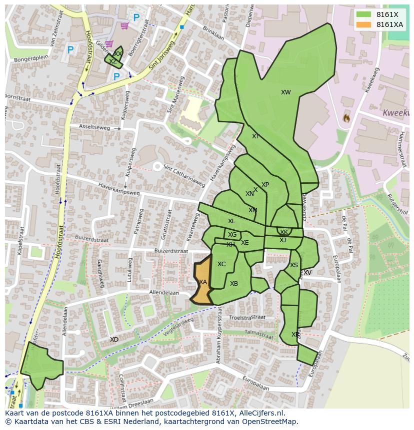 Afbeelding van het postcodegebied 8161 XA op de kaart.