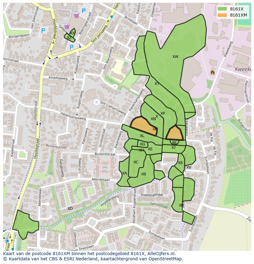 Afbeelding van het postcodegebied 8161 XM op de kaart.