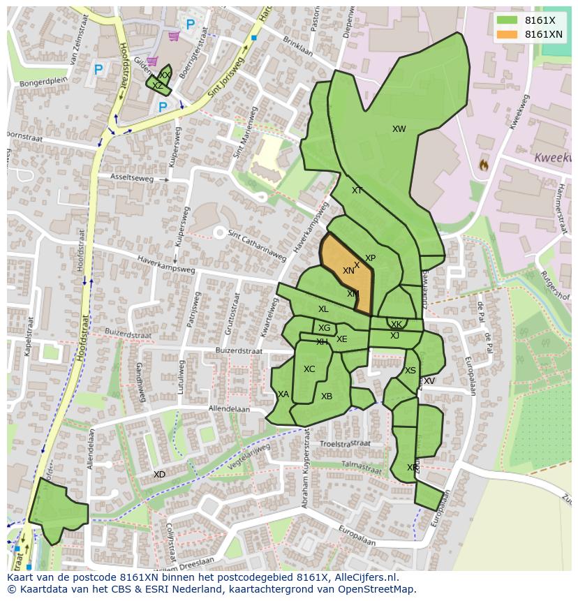 Afbeelding van het postcodegebied 8161 XN op de kaart.