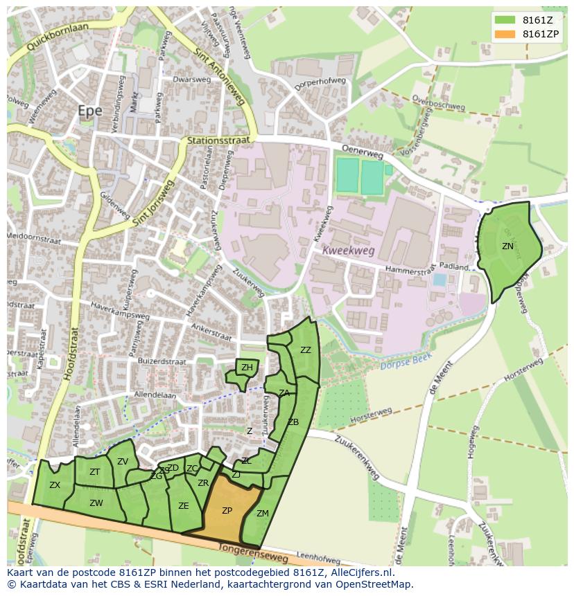 Afbeelding van het postcodegebied 8161 ZP op de kaart.