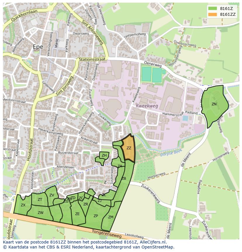 Afbeelding van het postcodegebied 8161 ZZ op de kaart.