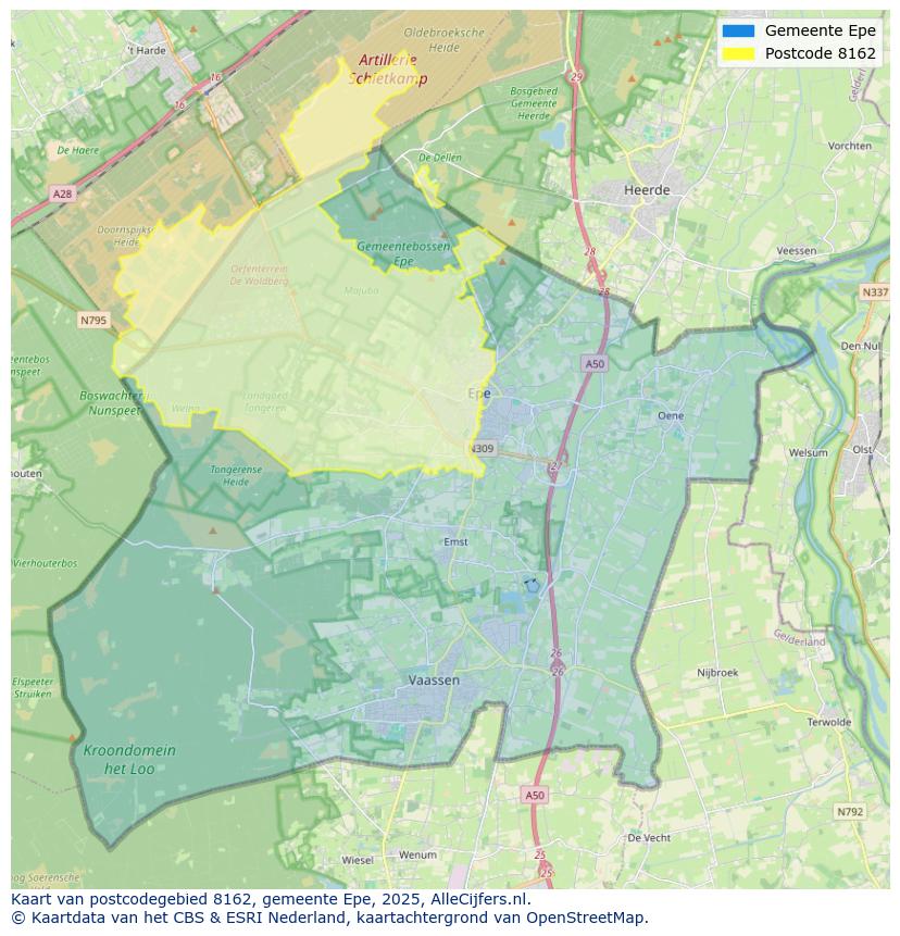Afbeelding van het postcodegebied 8162 op de kaart.