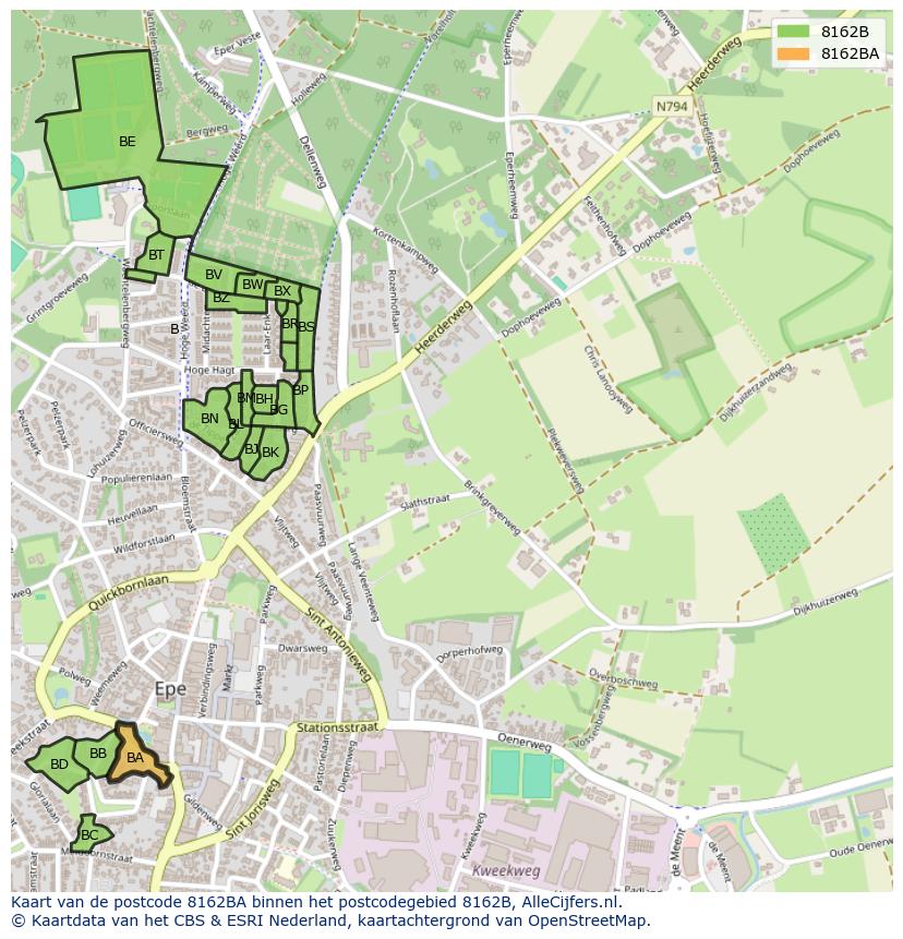 Afbeelding van het postcodegebied 8162 BA op de kaart.