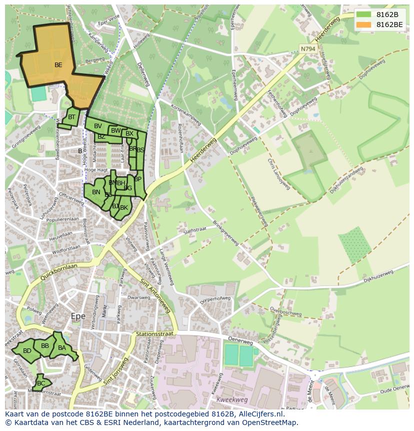 Afbeelding van het postcodegebied 8162 BE op de kaart.
