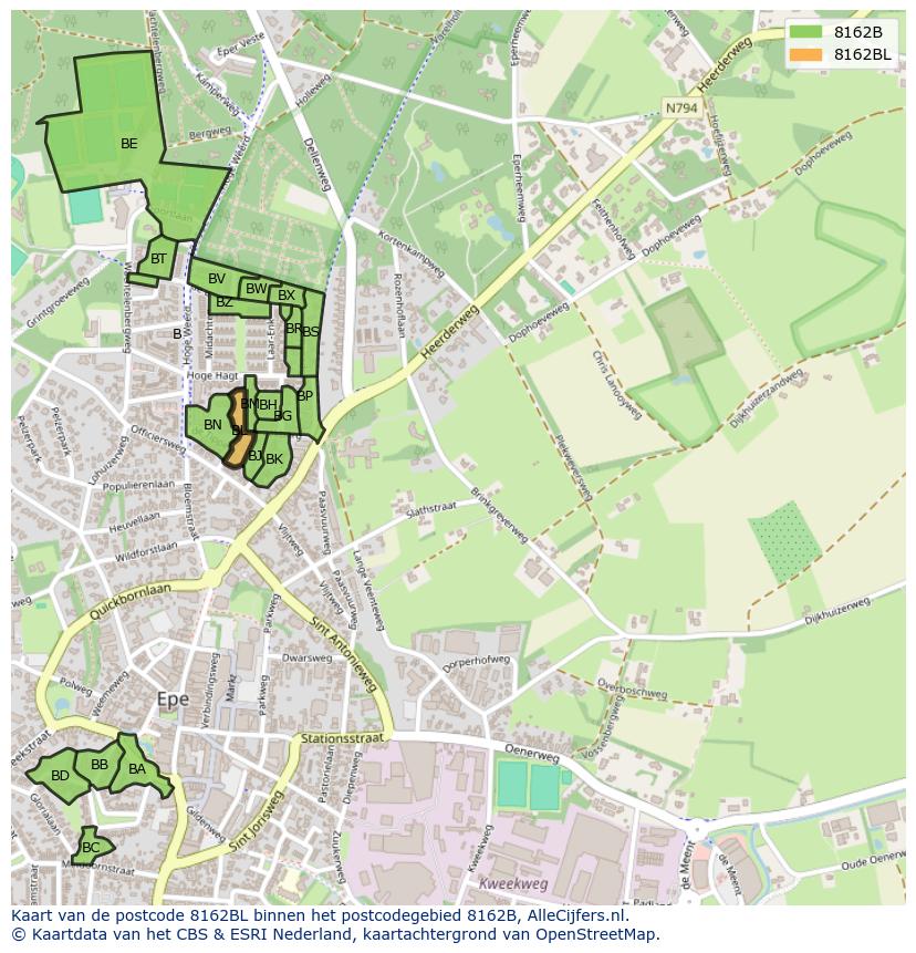 Afbeelding van het postcodegebied 8162 BL op de kaart.