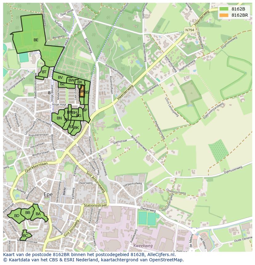 Afbeelding van het postcodegebied 8162 BR op de kaart.