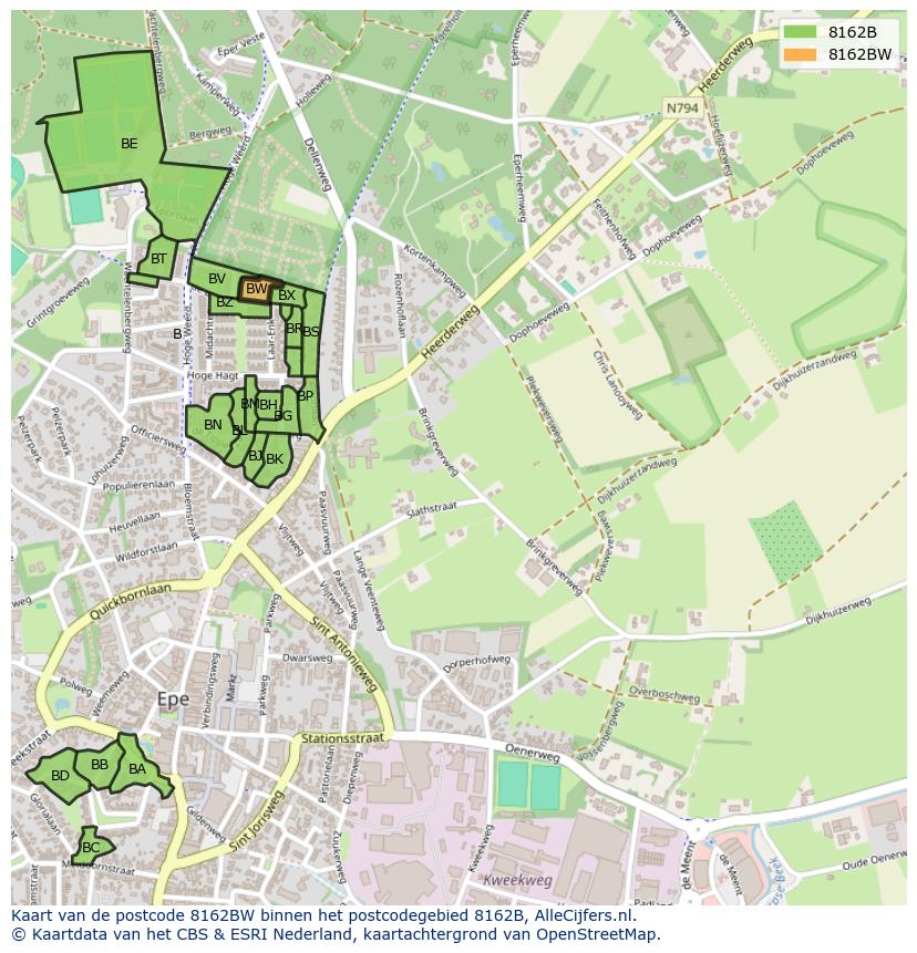 Afbeelding van het postcodegebied 8162 BW op de kaart.