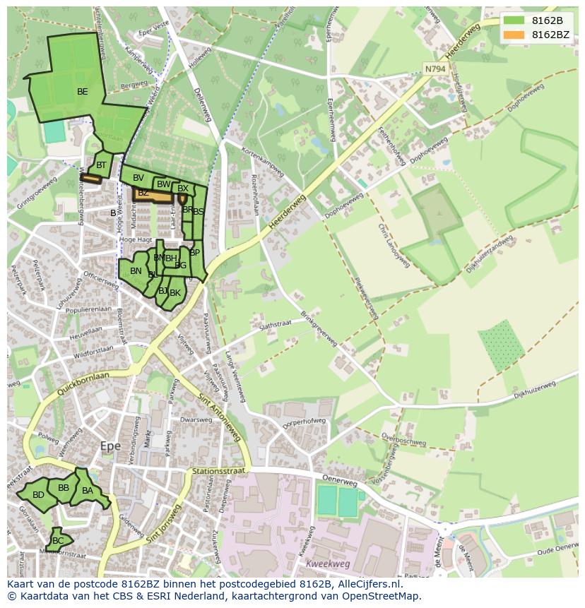Afbeelding van het postcodegebied 8162 BZ op de kaart.