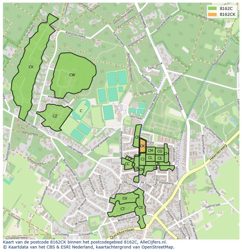 Afbeelding van het postcodegebied 8162 CK op de kaart.