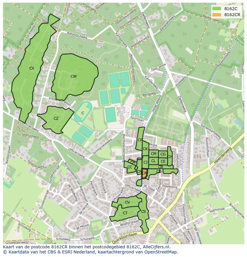 Afbeelding van het postcodegebied 8162 CR op de kaart.
