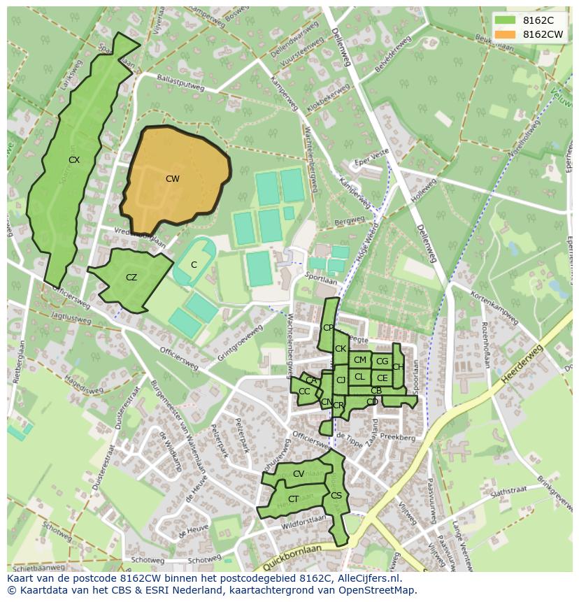 Afbeelding van het postcodegebied 8162 CW op de kaart.