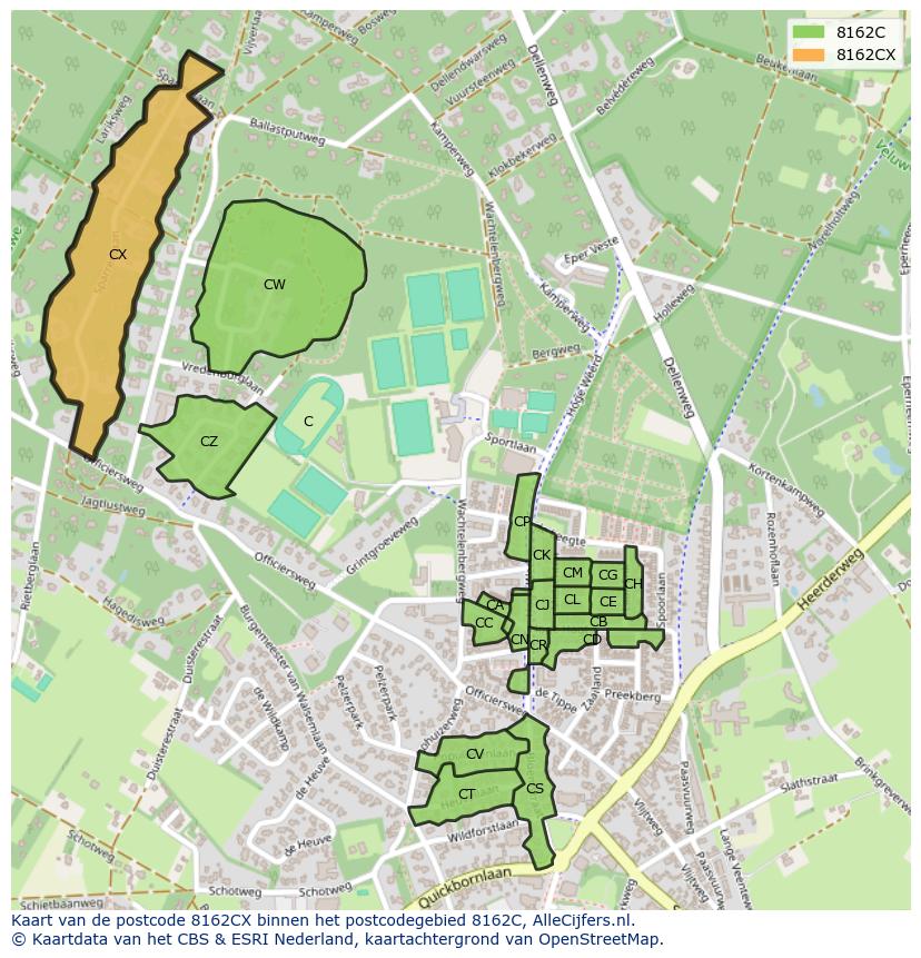 Afbeelding van het postcodegebied 8162 CX op de kaart.