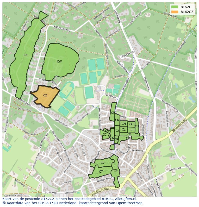 Afbeelding van het postcodegebied 8162 CZ op de kaart.