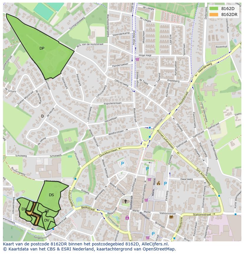 Afbeelding van het postcodegebied 8162 DR op de kaart.