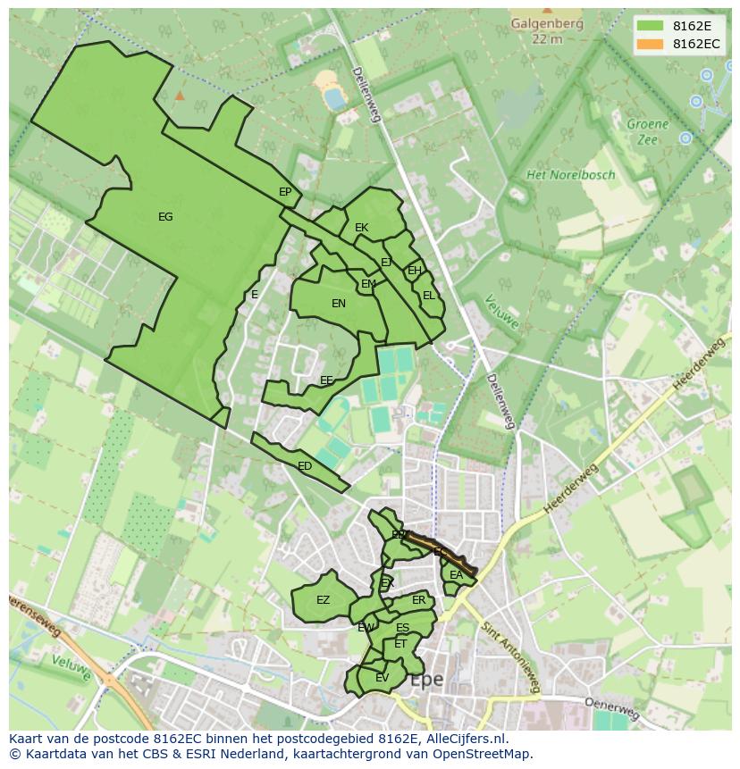 Afbeelding van het postcodegebied 8162 EC op de kaart.