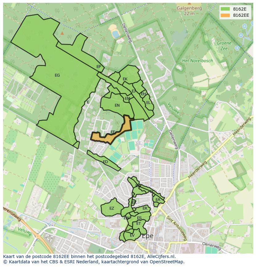 Afbeelding van het postcodegebied 8162 EE op de kaart.