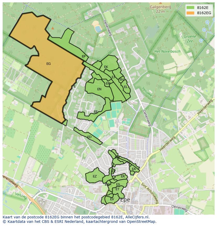 Afbeelding van het postcodegebied 8162 EG op de kaart.