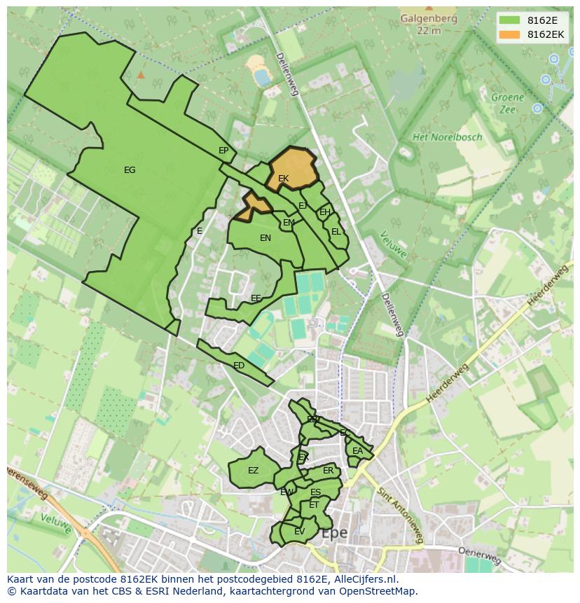 Afbeelding van het postcodegebied 8162 EK op de kaart.