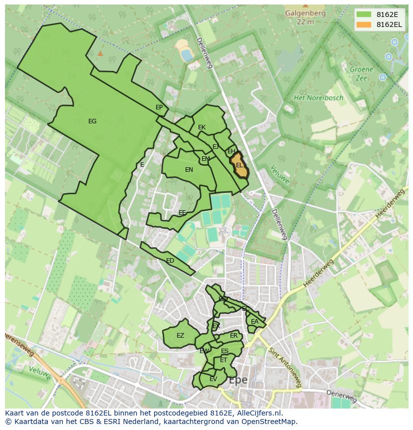Afbeelding van het postcodegebied 8162 EL op de kaart.