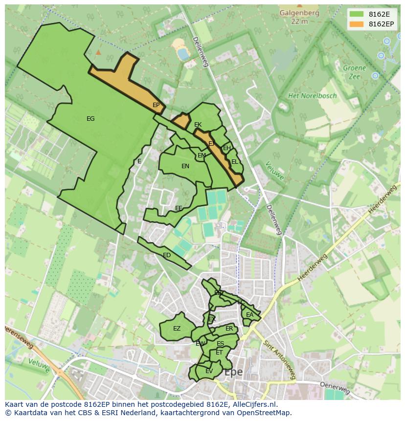 Afbeelding van het postcodegebied 8162 EP op de kaart.