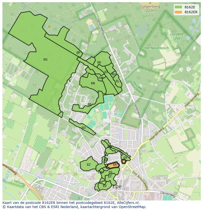 Afbeelding van het postcodegebied 8162 ER op de kaart.
