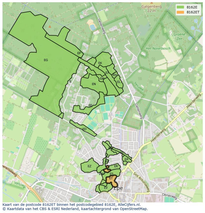 Afbeelding van het postcodegebied 8162 ET op de kaart.