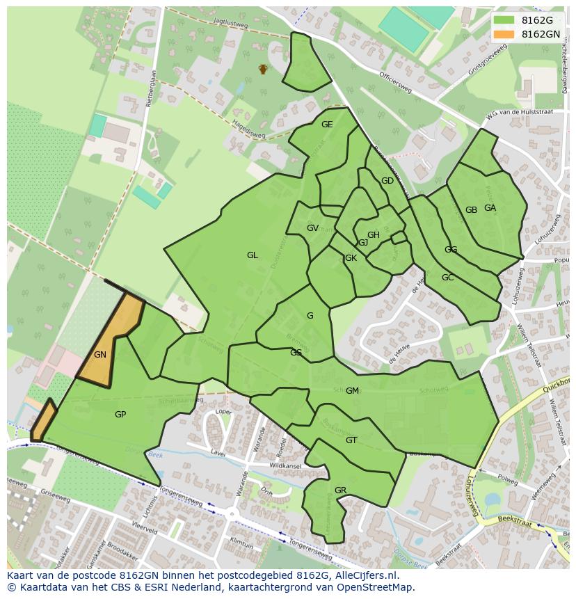 Afbeelding van het postcodegebied 8162 GN op de kaart.