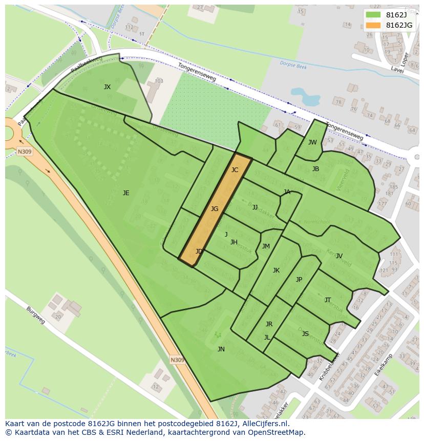 Afbeelding van het postcodegebied 8162 JG op de kaart.