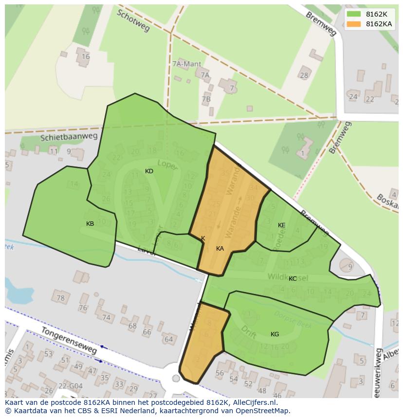 Afbeelding van het postcodegebied 8162 KA op de kaart.
