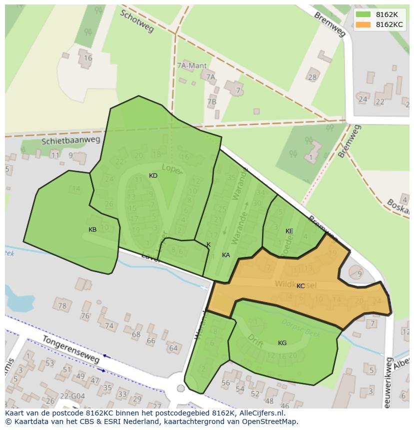 Afbeelding van het postcodegebied 8162 KC op de kaart.