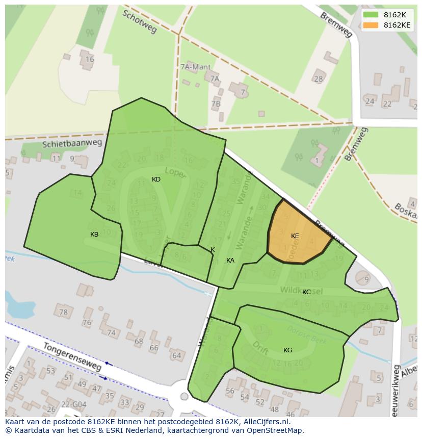 Afbeelding van het postcodegebied 8162 KE op de kaart.
