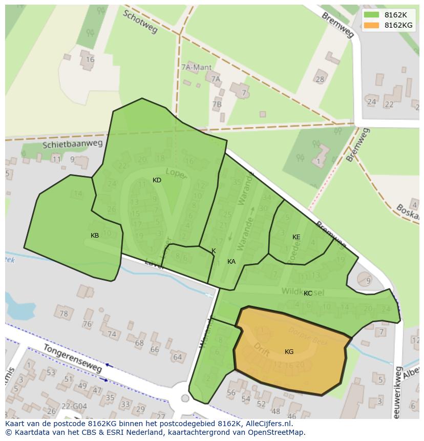 Afbeelding van het postcodegebied 8162 KG op de kaart.