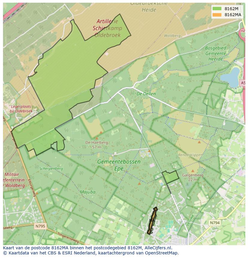Afbeelding van het postcodegebied 8162 MA op de kaart.