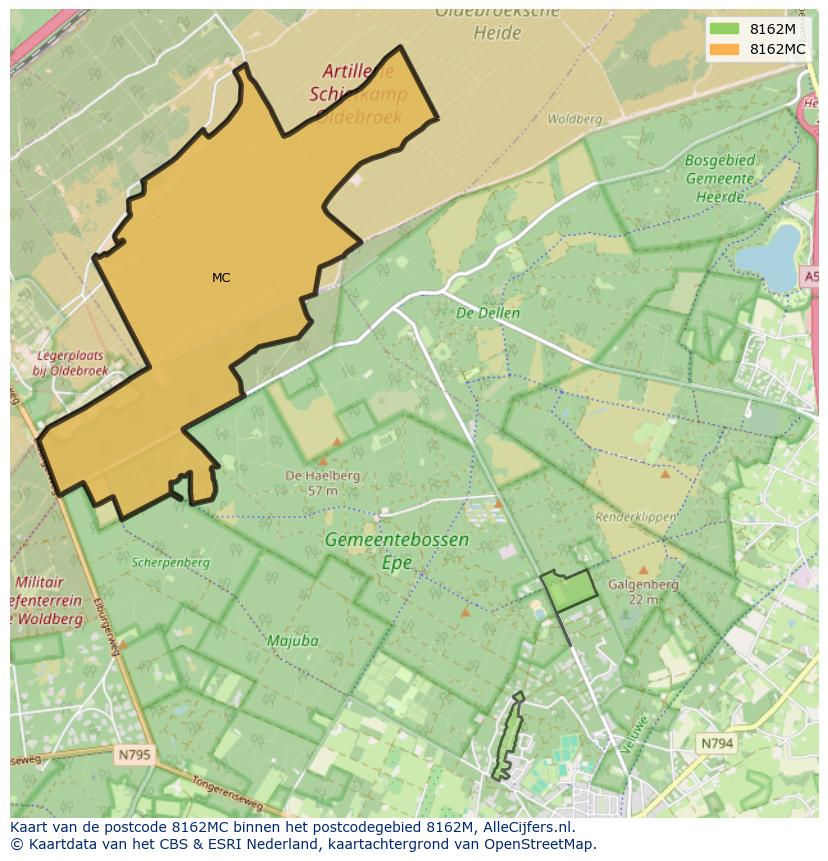 Afbeelding van het postcodegebied 8162 MC op de kaart.