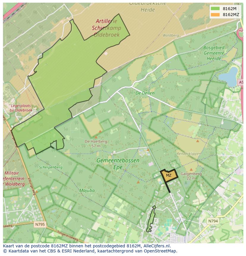 Afbeelding van het postcodegebied 8162 MZ op de kaart.