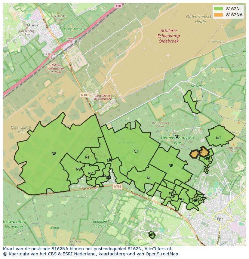 Afbeelding van het postcodegebied 8162 NA op de kaart.