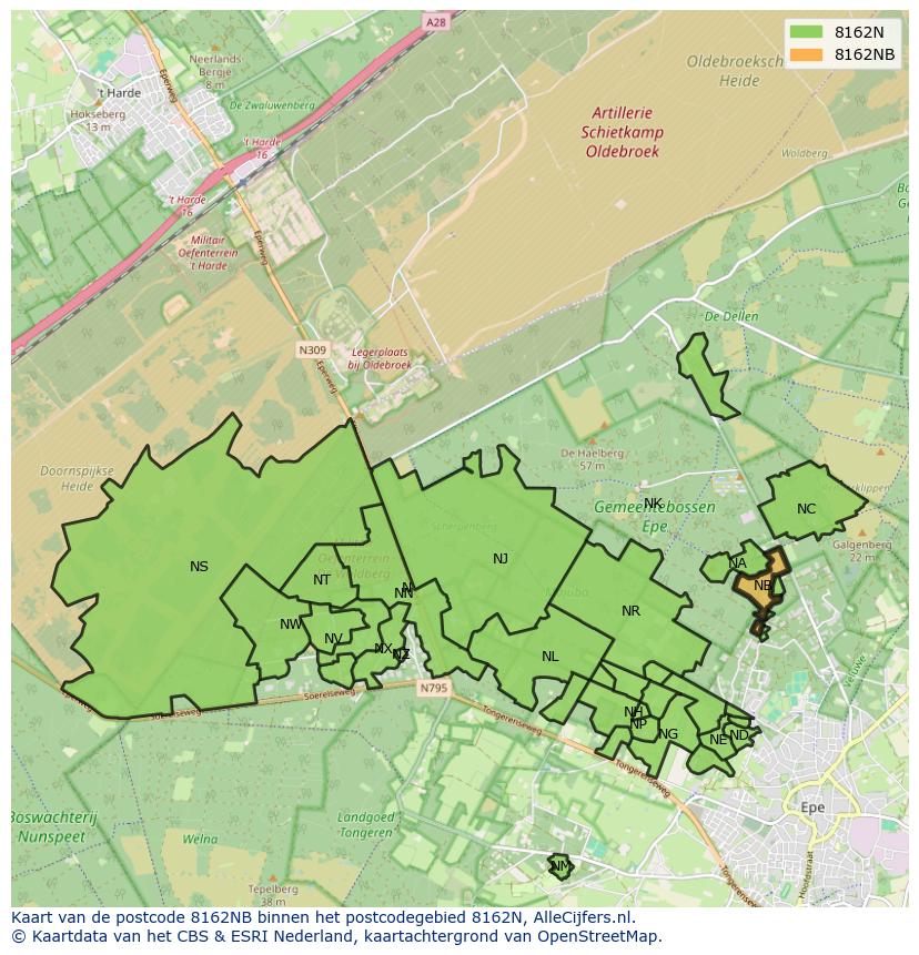 Afbeelding van het postcodegebied 8162 NB op de kaart.