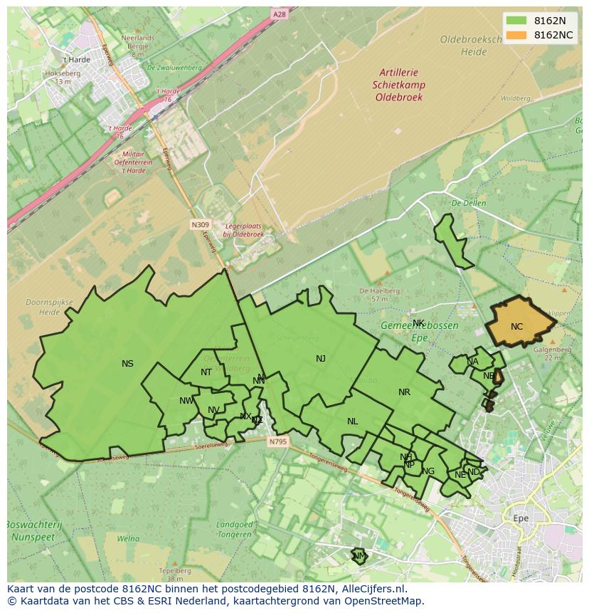 Afbeelding van het postcodegebied 8162 NC op de kaart.