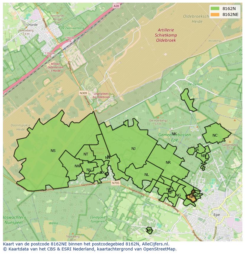 Afbeelding van het postcodegebied 8162 NE op de kaart.