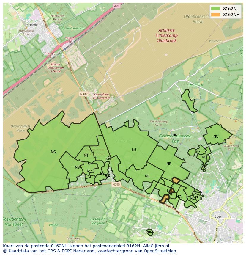 Afbeelding van het postcodegebied 8162 NH op de kaart.