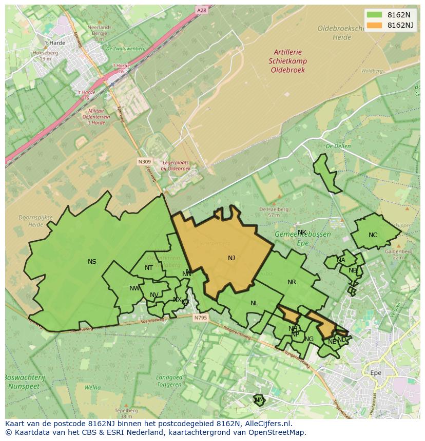 Afbeelding van het postcodegebied 8162 NJ op de kaart.