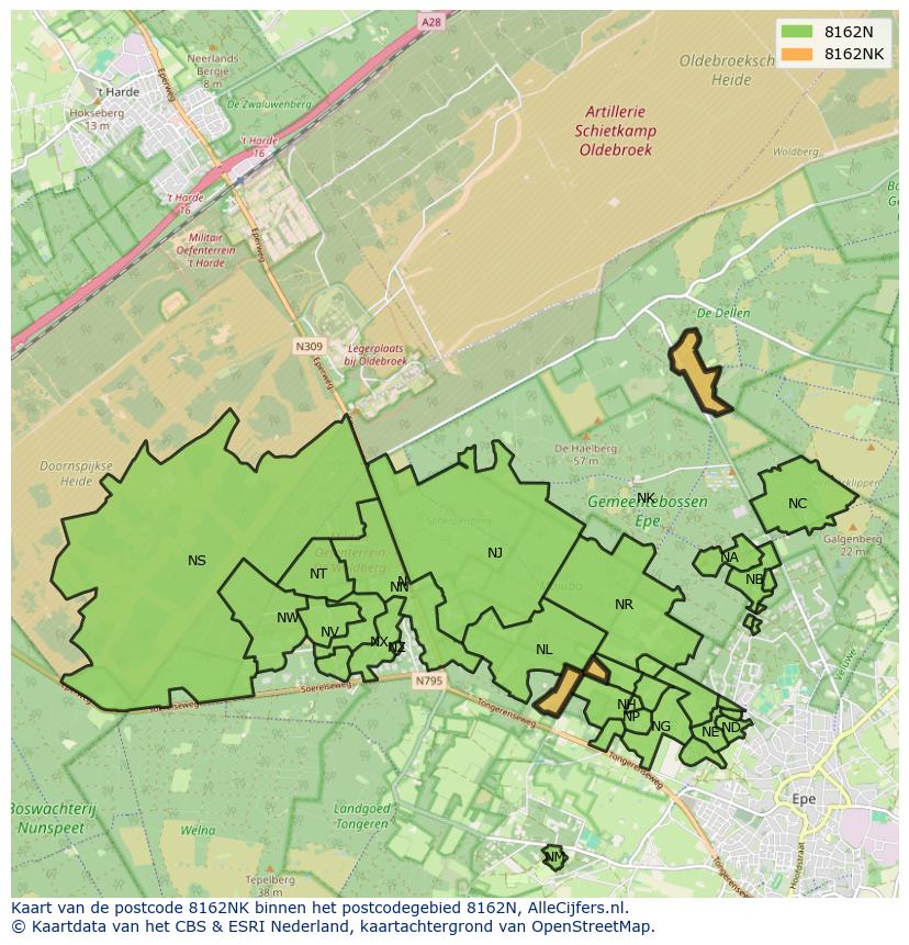 Afbeelding van het postcodegebied 8162 NK op de kaart.