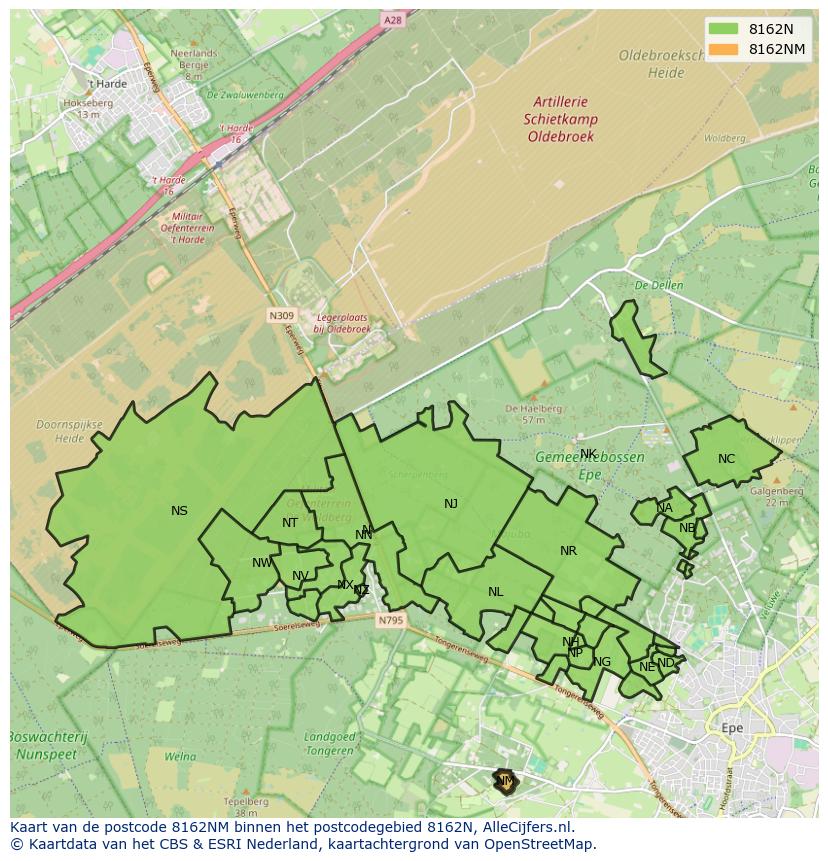 Afbeelding van het postcodegebied 8162 NM op de kaart.