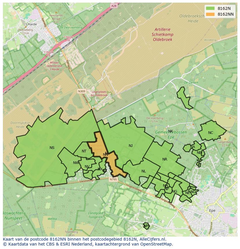 Afbeelding van het postcodegebied 8162 NN op de kaart.
