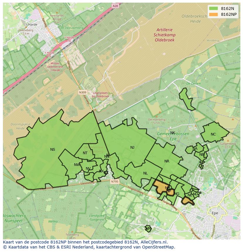 Afbeelding van het postcodegebied 8162 NP op de kaart.