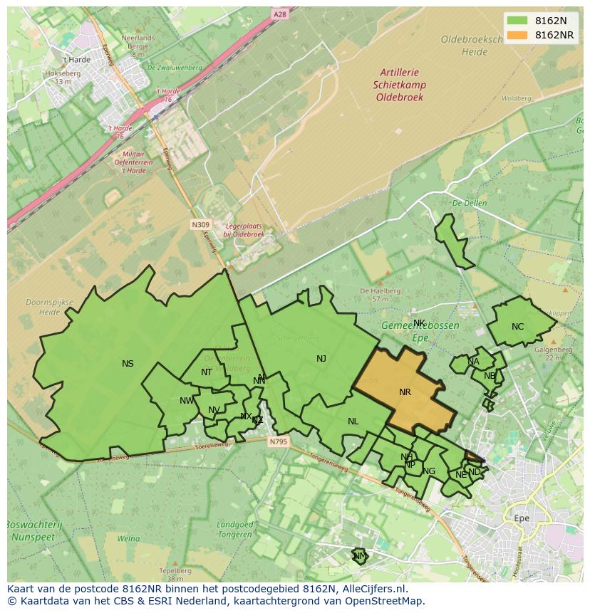Afbeelding van het postcodegebied 8162 NR op de kaart.