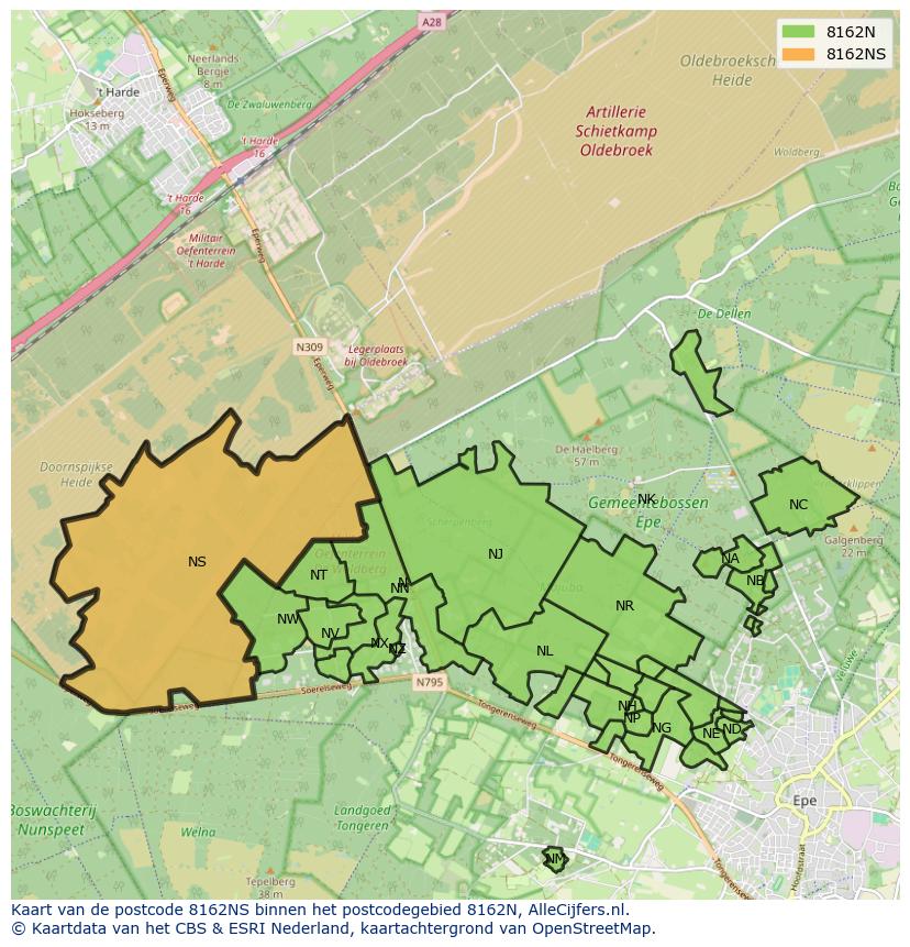 Afbeelding van het postcodegebied 8162 NS op de kaart.