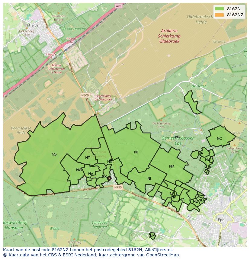 Afbeelding van het postcodegebied 8162 NZ op de kaart.