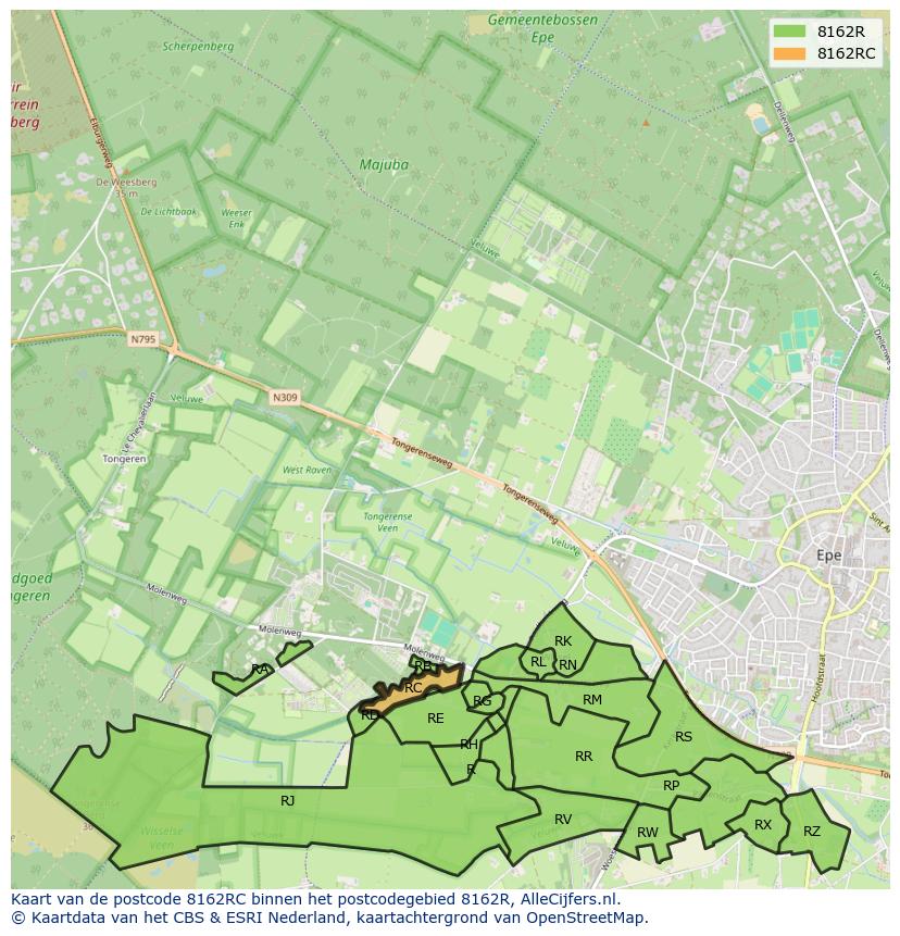 Afbeelding van het postcodegebied 8162 RC op de kaart.