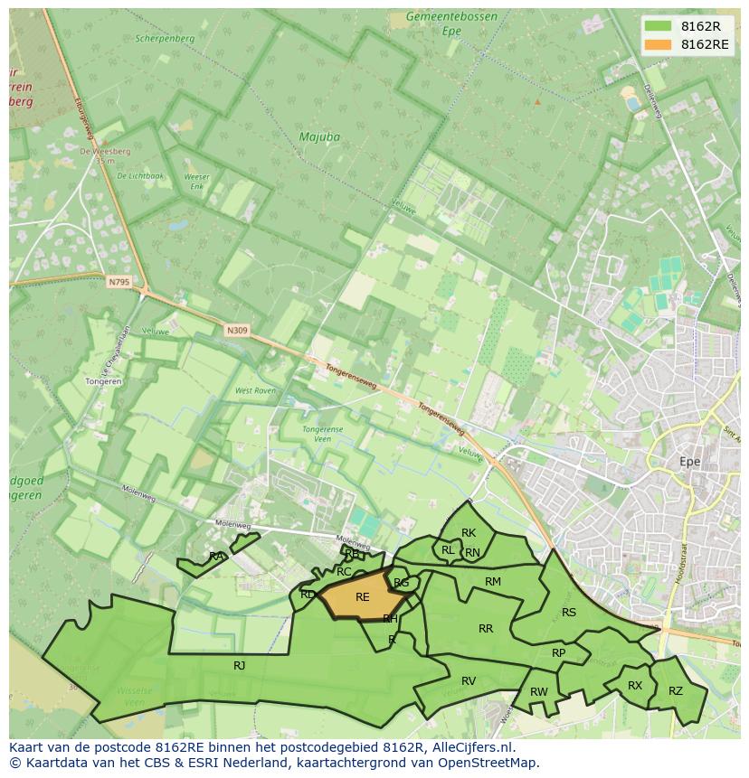 Afbeelding van het postcodegebied 8162 RE op de kaart.
